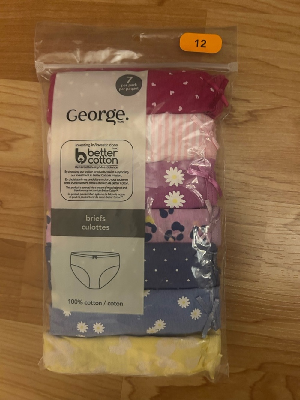 George Girls' Cotton Briefs Pack - Pink, Purple, Blue, Yellow